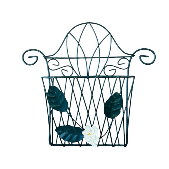 Decorative Wall-Mounted Metal Basket With Floral & Leaf Design - Picture 5 of 9